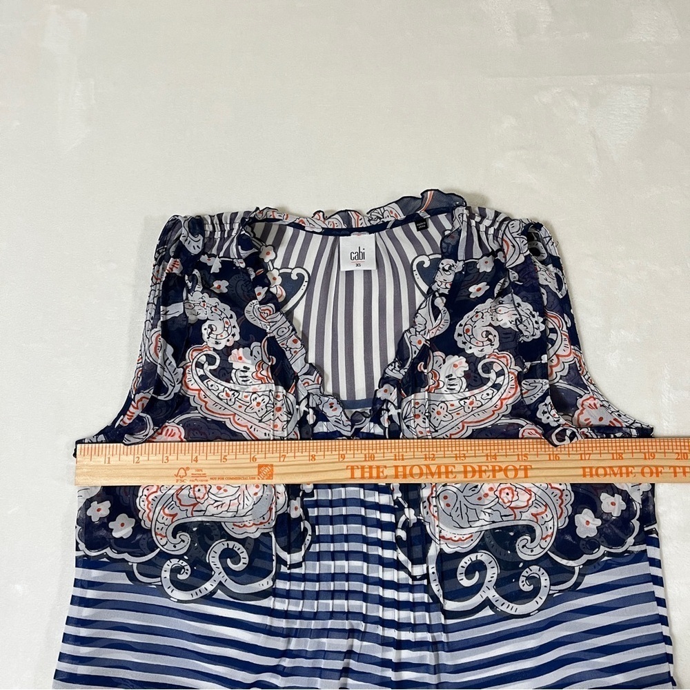 CAbi Style 5349 Paisley Peplum Vneck Sleeveless Blouse Paisley & Stripe Sheer XS - Picture 9 of 9